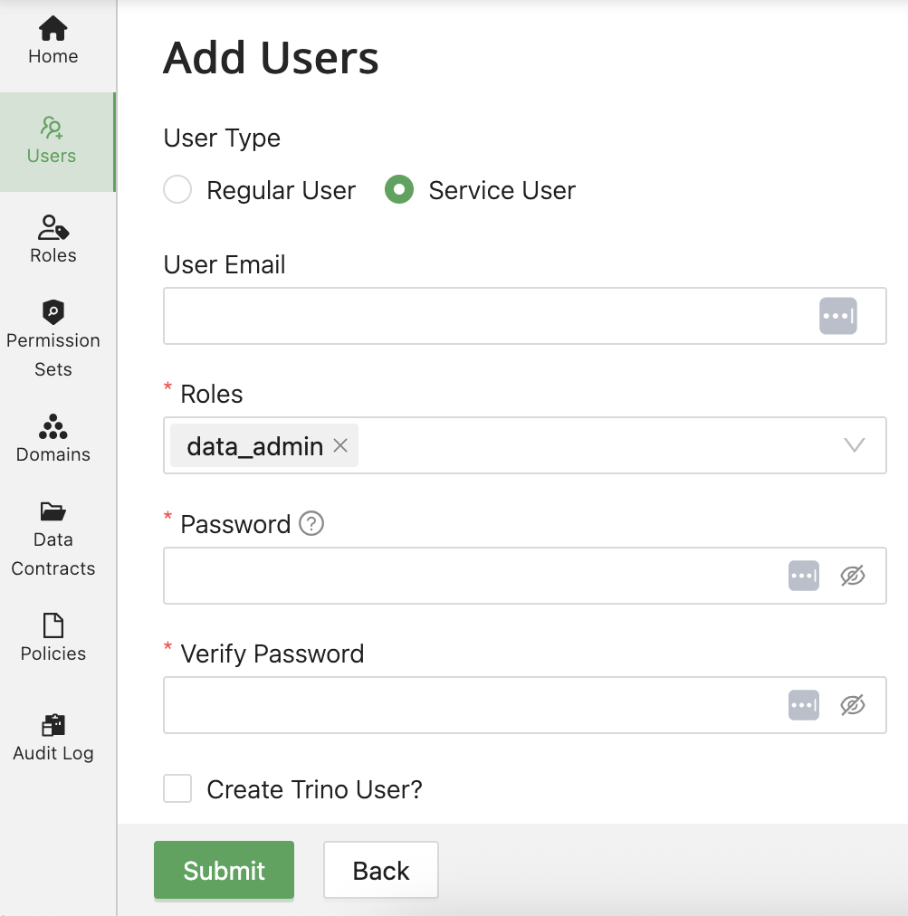 Add Service User Interface