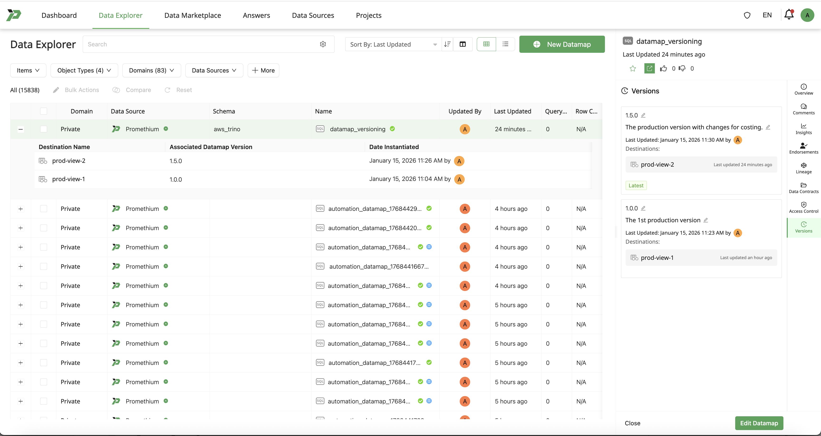 Data Preview Modal Versions