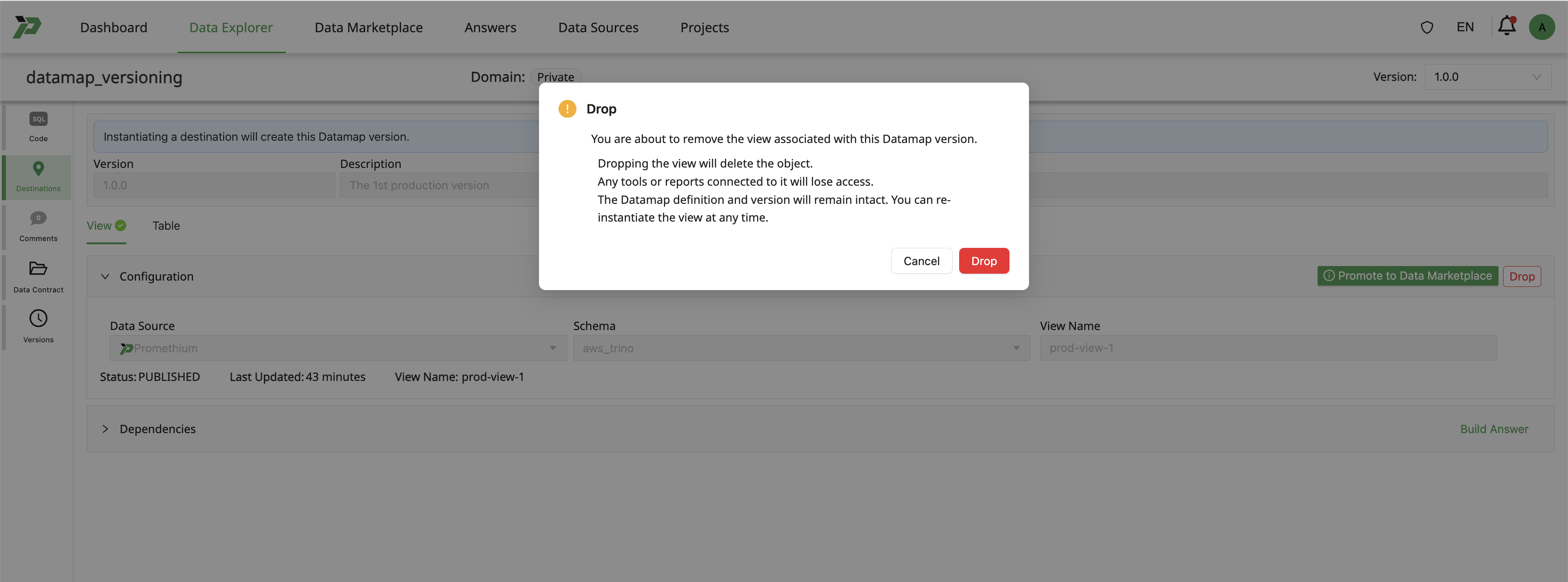 Drop destination instance